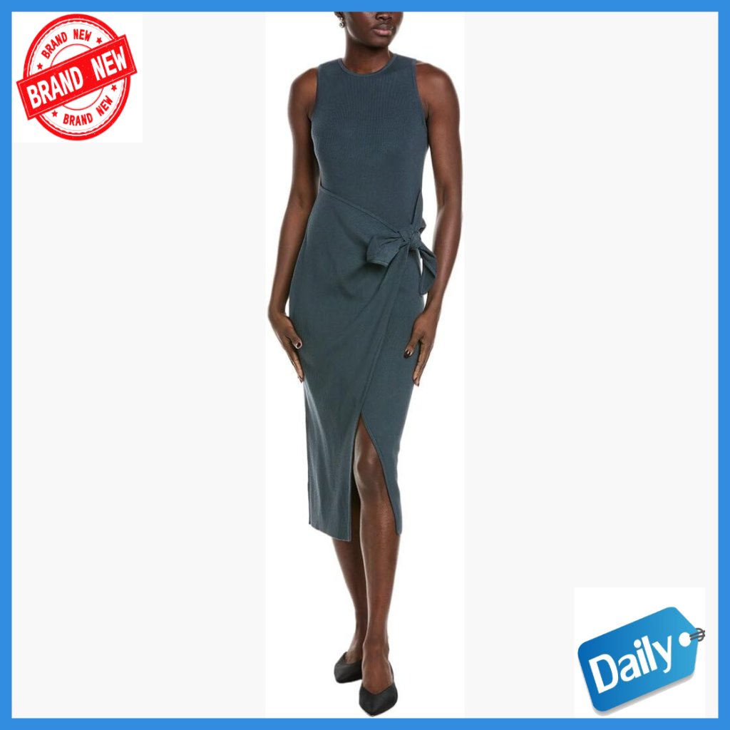Ribbed Knit Sweater Dress With Self-Tie Skirt, Below Knee Length